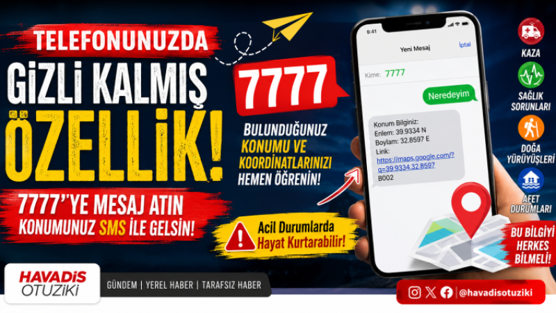 Telefonunuzda Gizli Kalmış Özellik! 7777’ye Mesaj Atınca Bulunduğunuz Konum SMS Olarak Geliyor.