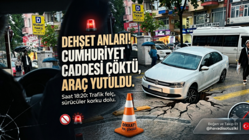 Isparta’da Cumhuriyet Caddesi’nde Yol Çökmesi: Bir Araç Çukura Saplandı!