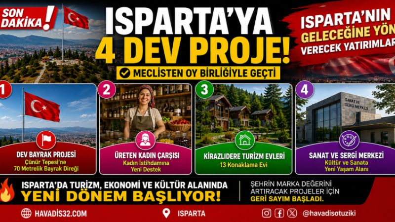 Isparta’ya 4 Dev Proje: Çünür Tepesi’ne Dev Bayrak, Kirazlıdere’ye Turizm Köyü
