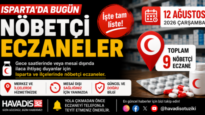 Isparta’da 12 Ağustos Nöbetçi Eczaneler Belli Oldu! İşte Merkez ve İlçelerdeki 9 Eczane